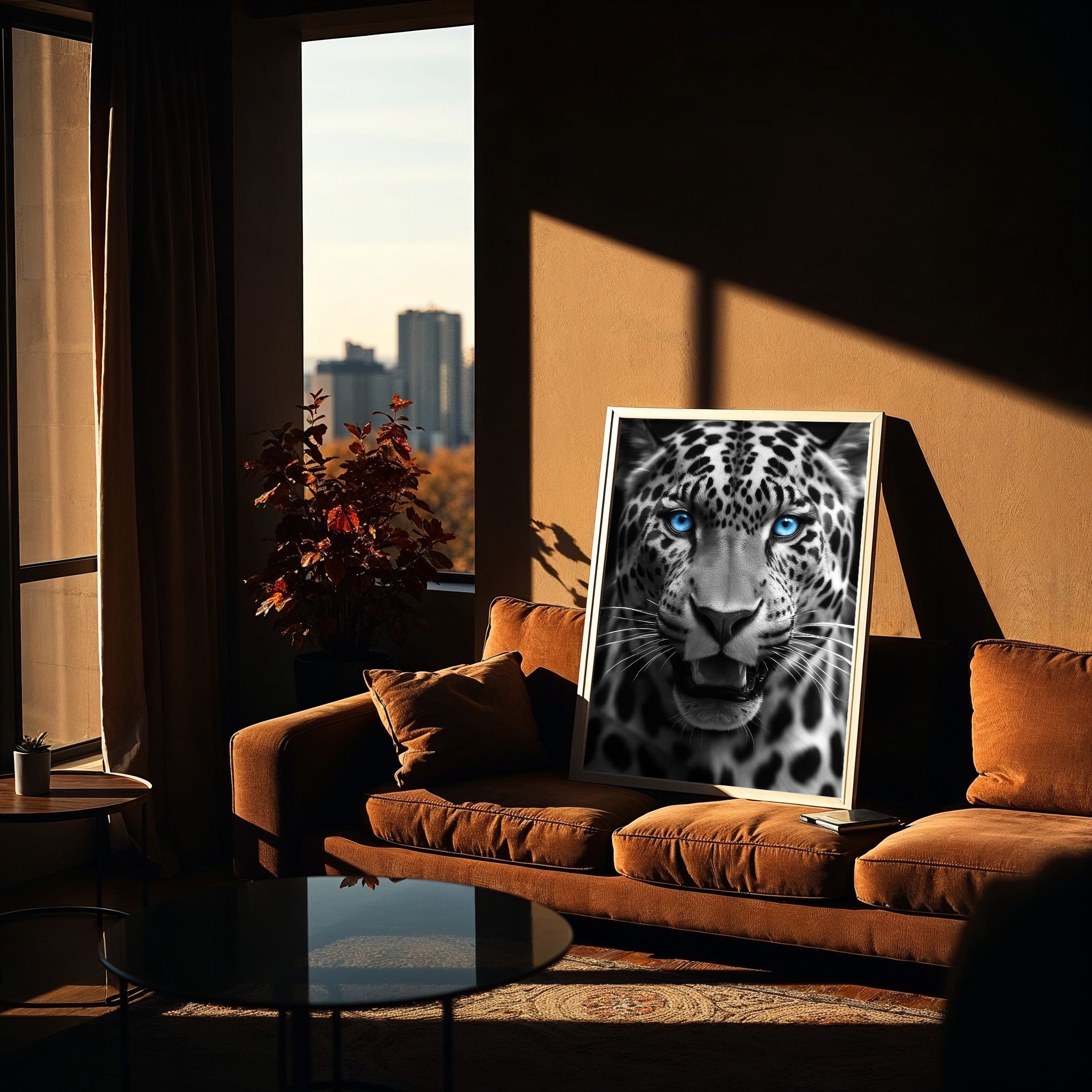 Blue Eyed Leopard | Fierce Jungle Cat Wall Art Print - Print