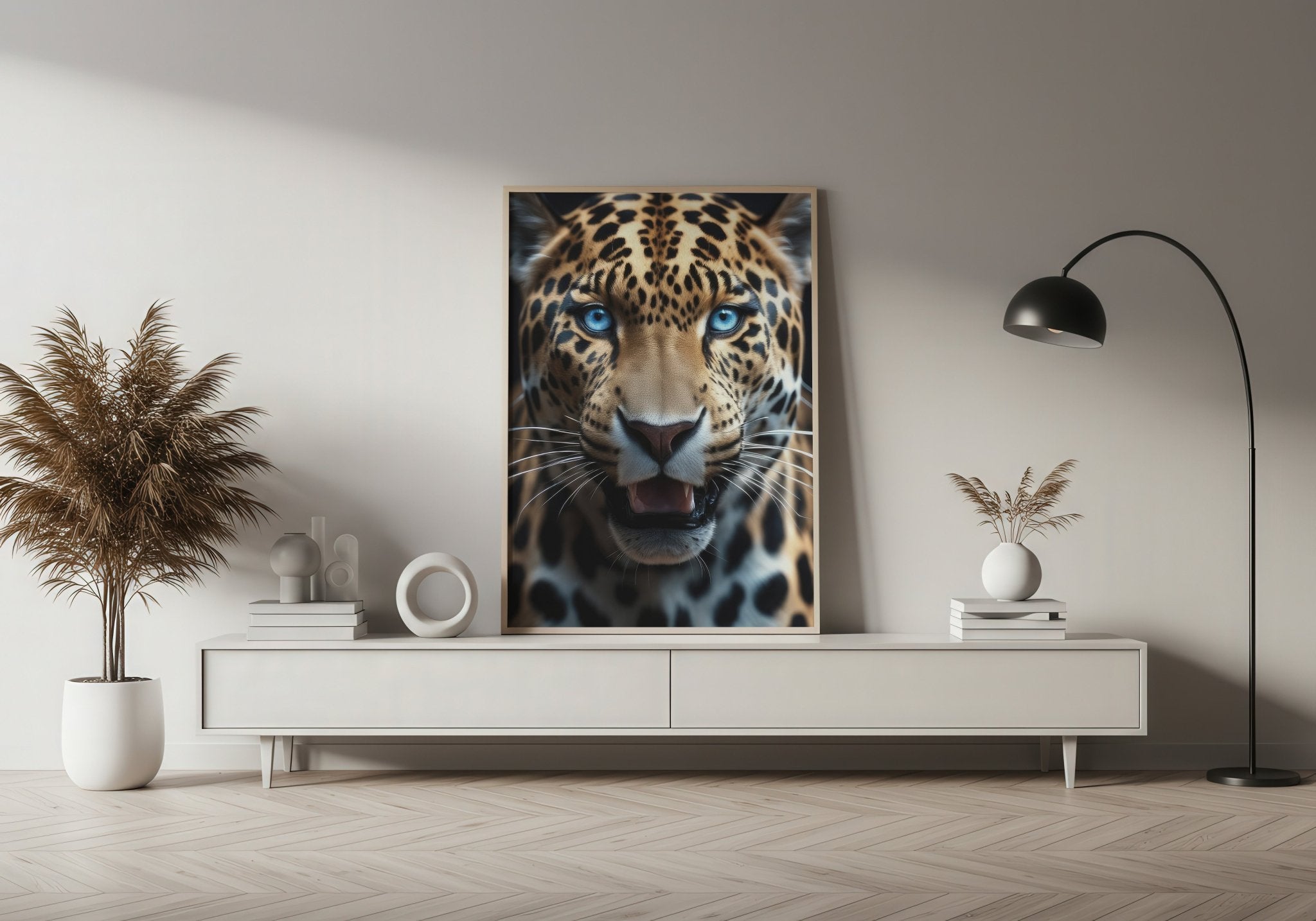 Blue Eyed Leopard | Fierce Jungle Cat Wall Art Print - Print