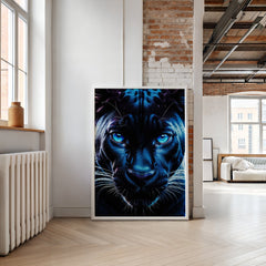Blue Neon Panther | Fierce Jungle Cat Wall Art Print - Print