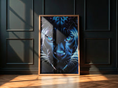 Blue Neon Panther | Fierce Jungle Cat Wall Art Print - Print