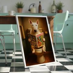 Bull Terrier On The Toilet | Funny Dog Bathroom Wall Art Print - Print