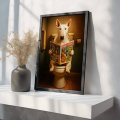 Bull Terrier On The Toilet | Funny Dog Bathroom Wall Art Print - Print