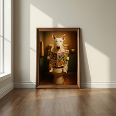 Bull Terrier On The Toilet | Funny Dog Bathroom Wall Art Print - Print