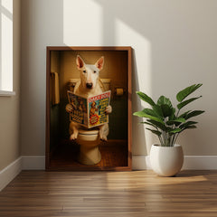 Bull Terrier On The Toilet | Funny Dog Bathroom Wall Art Print - Print