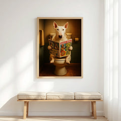 Bull Terrier On The Toilet | Funny Dog Bathroom Wall Art Print - Print