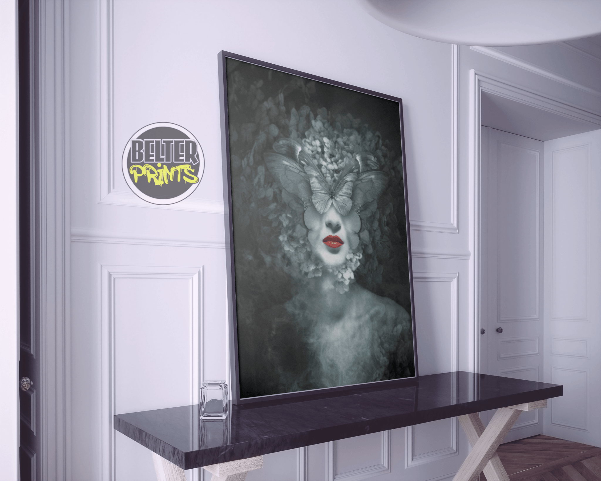 Butterfly Lady Wall Art Print – Abstract Woman’s Face with Elegant Butterflies - Print