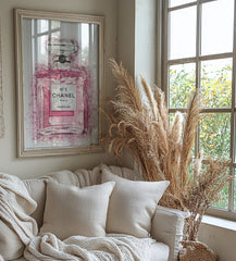 Chanel No. 5 Pink Wall Art | Glamorous Fashion Icon Poster | Bold Luxury Style Print