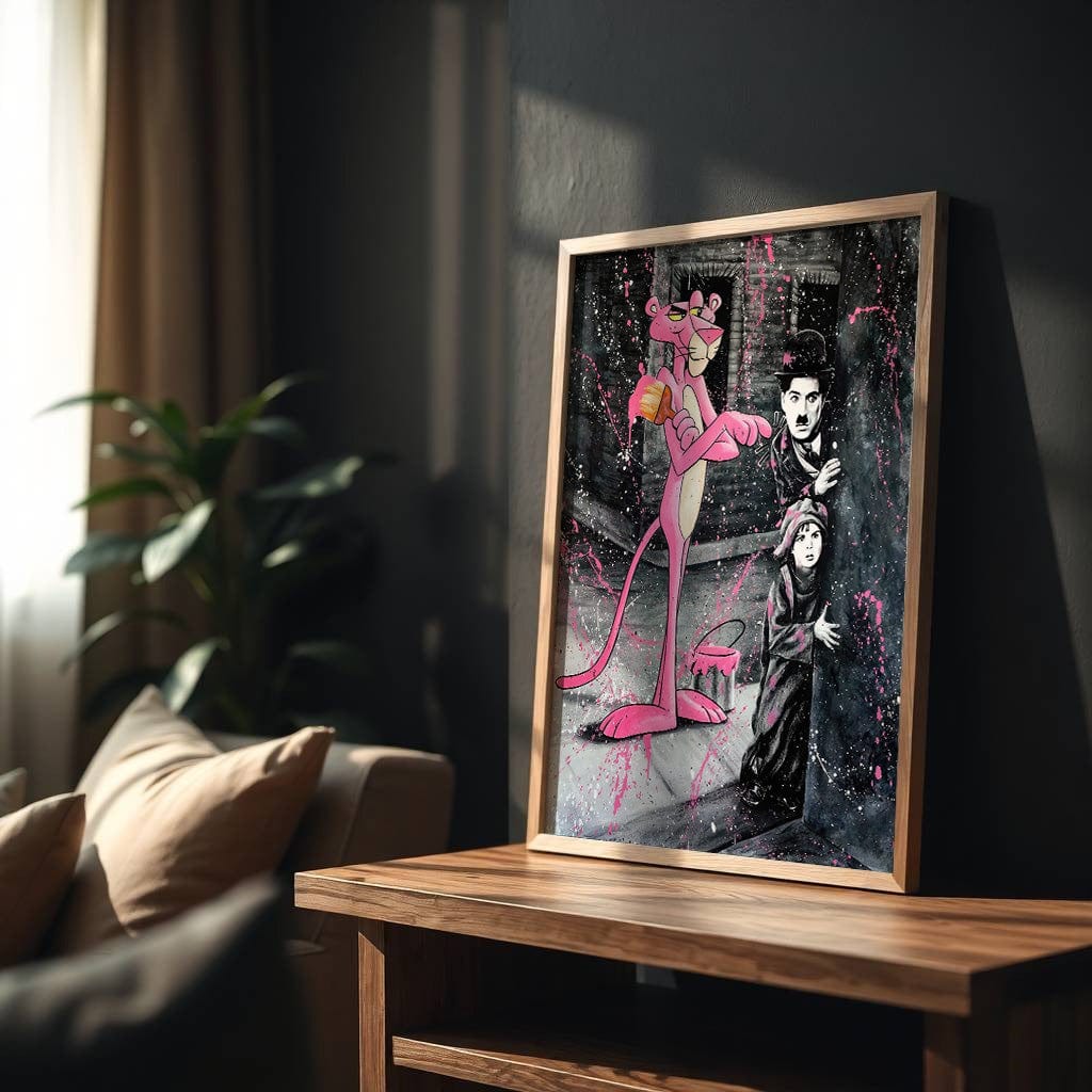 Charlie Chaplin Graffiti | Pink Panther Urban Art Print - Print