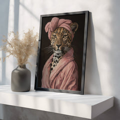 Couture | Unique Leopard in Pink Dressing Gown Wall Art Print