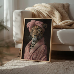 Couture | Unique Leopard in Pink Dressing Gown Wall Art Print