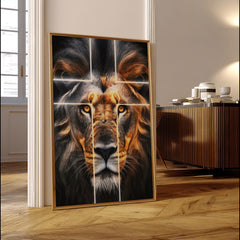 Divine Fury | Lion Cross Wall Art Print - Print