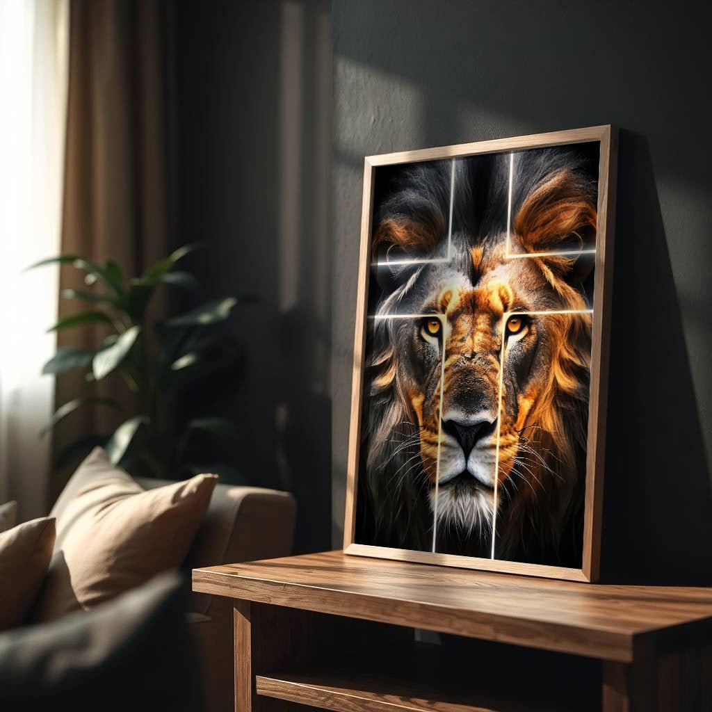 Divine Fury | Lion Cross Wall Art Print - Print