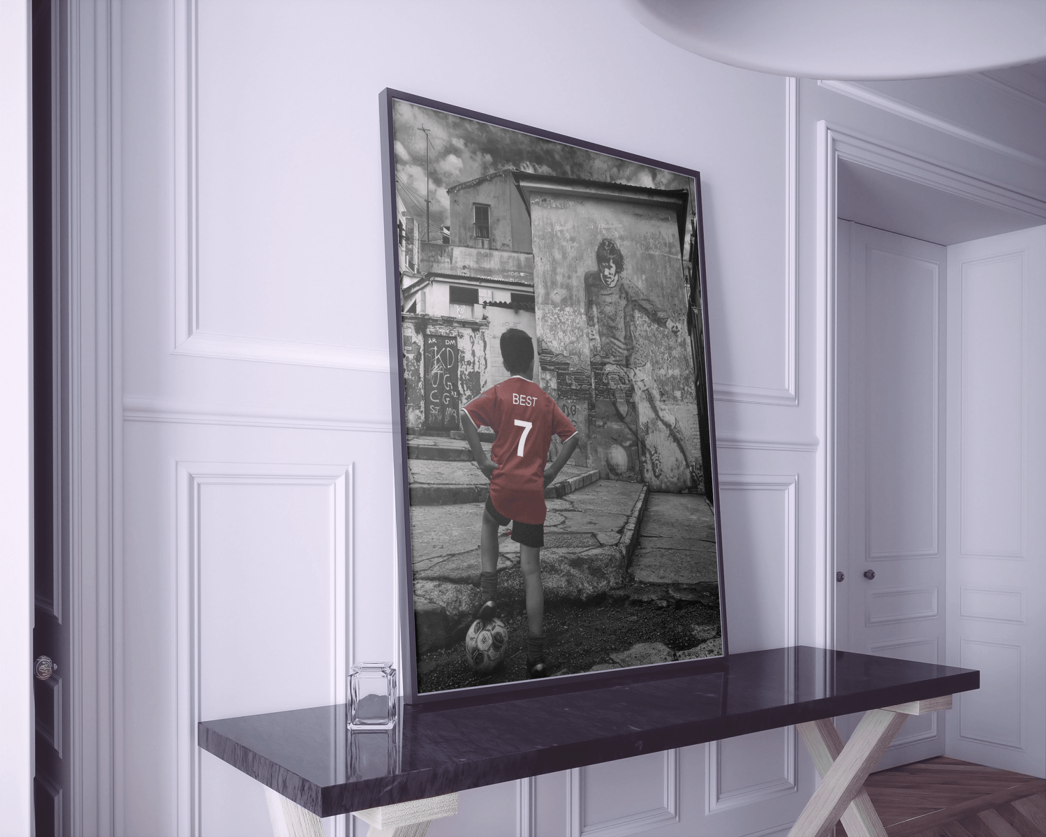 soccer inspiration wall piece, black and white football scene