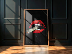 Glam Dollar | Red Lips Smoking Dollar Wall Art Print - Print