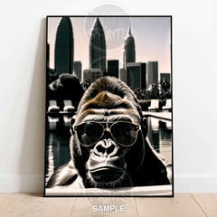 gorilla-on-vacation-in-pool-sunglasses-wall-art-print
