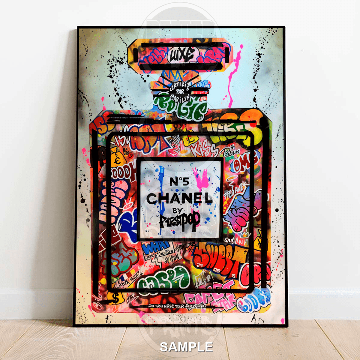 graffiti chanel perfume art, urban street art poster, pop culture perfume print,