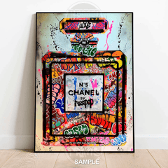 graffiti chanel perfume art, urban street art poster, pop culture perfume print,