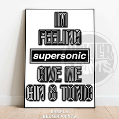 oasis lyric wall art, britpop music print, supersonic song poster, gin and tonic wall decor,