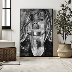 Kate Moss Grunge Urban Wall Art | Edgy Monochrome Modern Portrait Print - Print