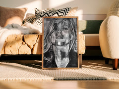 Kate Moss Grunge Urban Wall Art | Edgy Monochrome Modern Portrait Print - Print