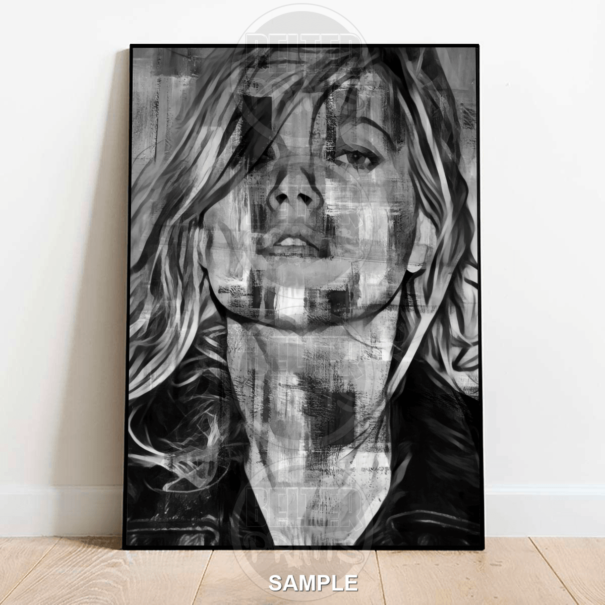 Kate Moss Grunge Urban Wall Art | Edgy Monochrome Modern Portrait Print - A4 – 21x29cm (8x12’’) - Print