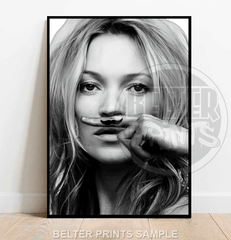 Kate Moss Wall Art Print – Glam Stache Fashion Statement Design - Print