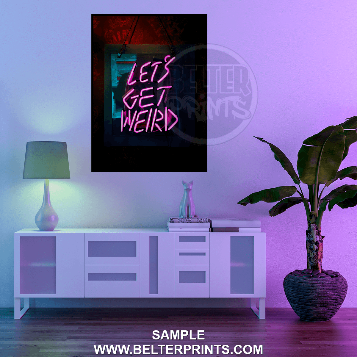 Let’s Get Weird | Neon Style Typography Art Print - Print