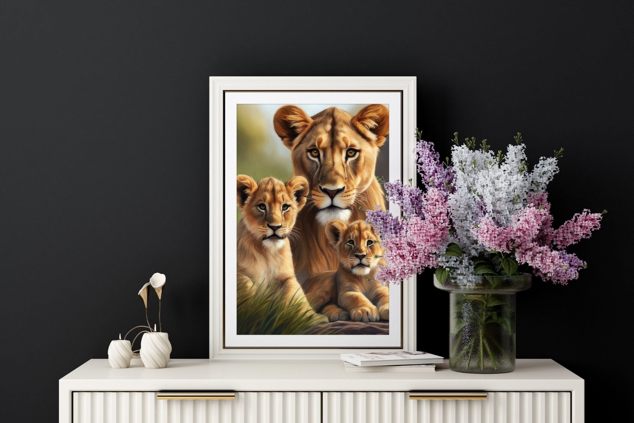 Lioness and 2 Cubs | Wildlife Wall Art Print - Print