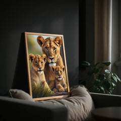 Lioness and 2 Cubs | Wildlife Wall Art Print - Print