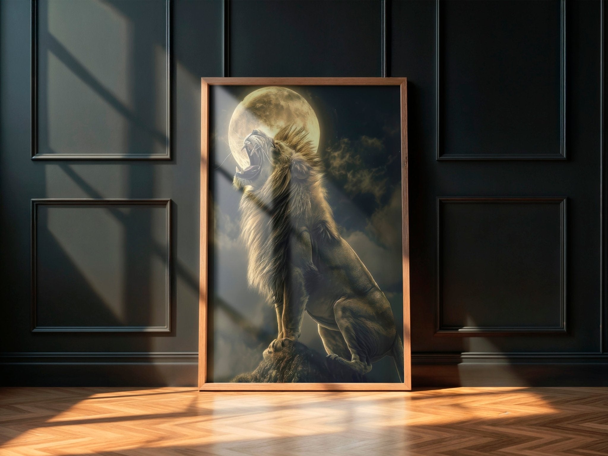 Lunar Roar | Moonlit Lion Wall Art Print - Print