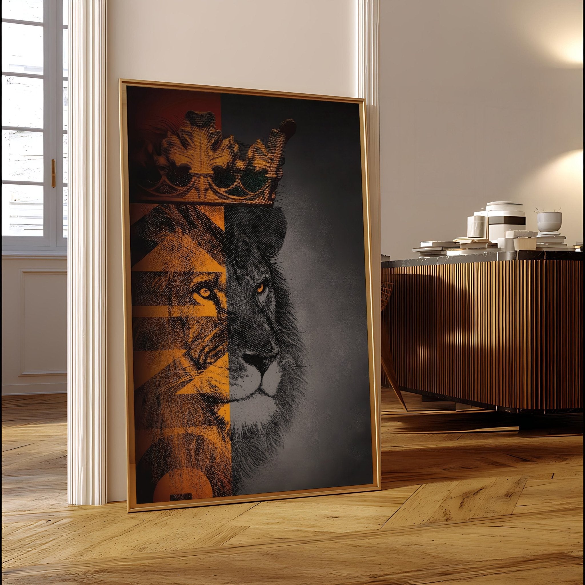 Majestic Divide | Crowned Lion Wall Art Print - Print