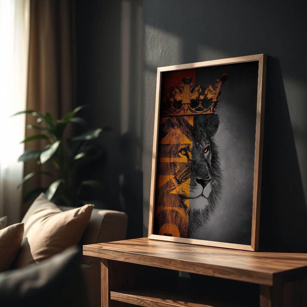 Majestic Divide | Crowned Lion Wall Art Print - Print