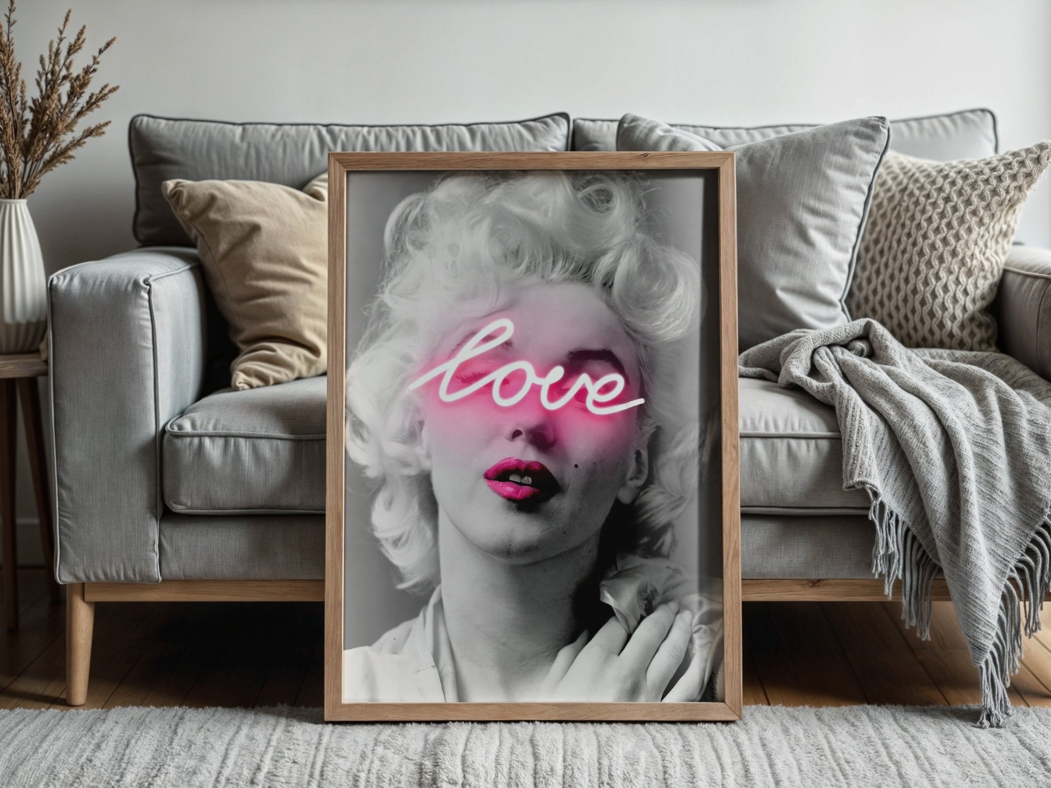 Marilyn Monroe Neon Love | Black and White Fashion Icon Print - Print