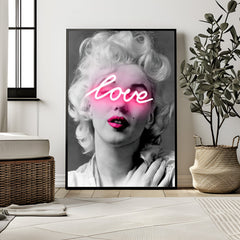Marilyn Monroe Neon Love | Black and White Fashion Icon Print - Print