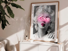 Marilyn Monroe Neon Love | Black and White Fashion Icon Print - Print