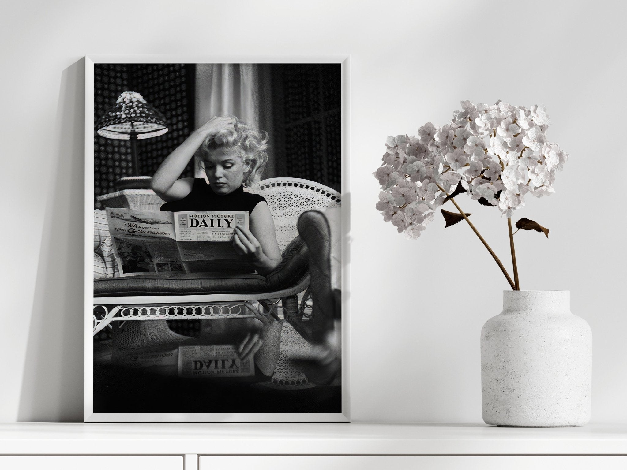 Marilyn Monroe Reading Newspaper | Elegant Vintage Hollywood Print - Print