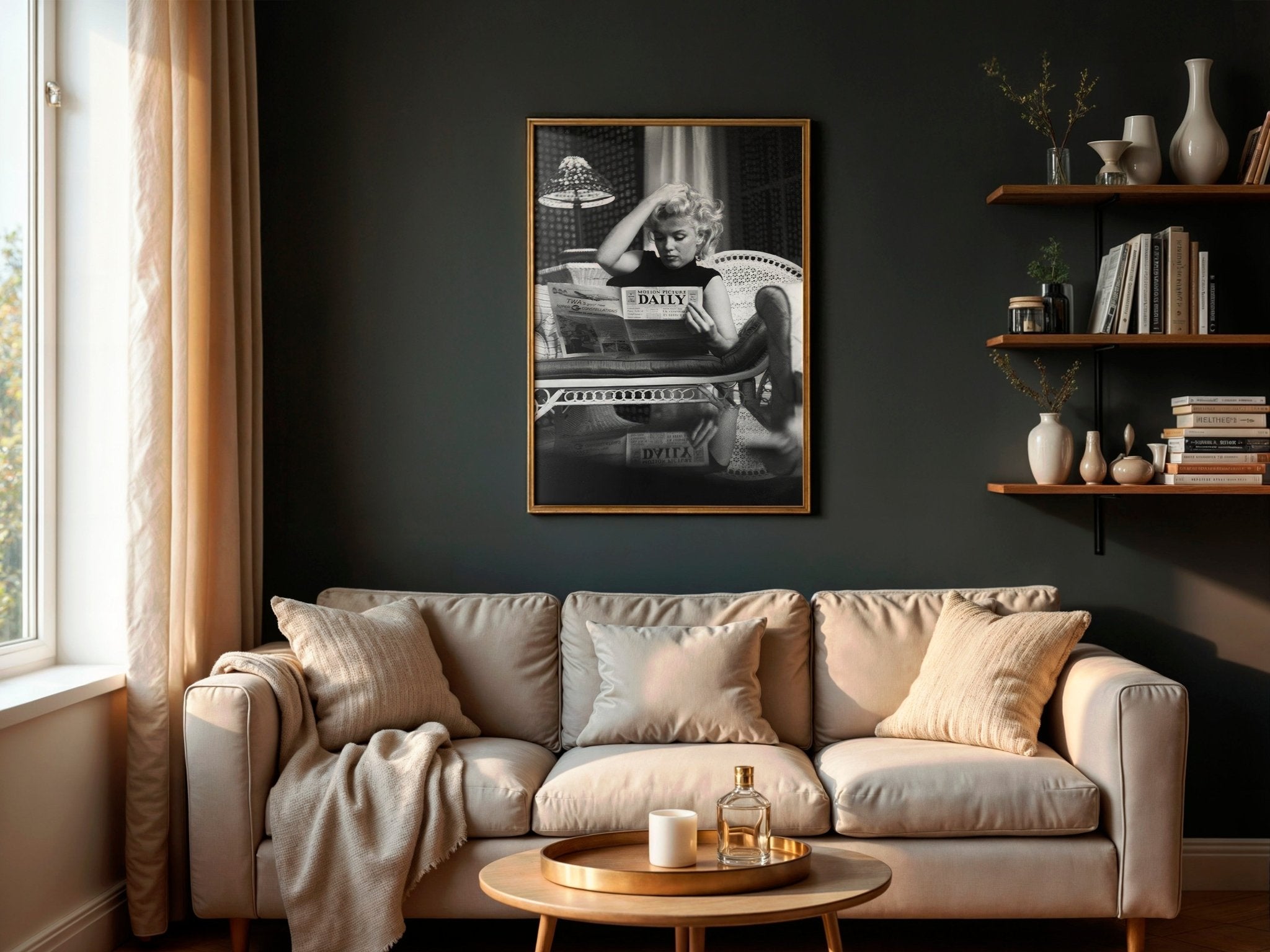 Marilyn Monroe Reading Newspaper | Elegant Vintage Hollywood Print - Print