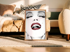 Marilyn Monroe Red Lips Wall Art | Glamorous Black and White Portrait Print - Print