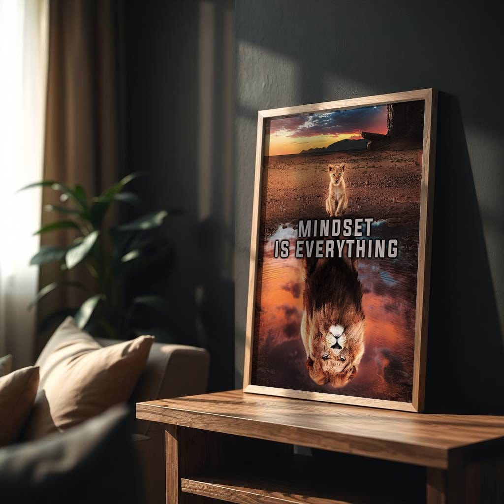 Mindset Is Everything | Lion Motivational Wall Art Print - Print