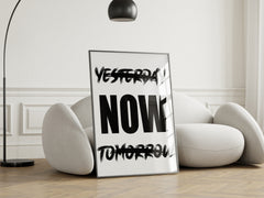 now-inspirational-poster-black-and-white-modern-wall-art
