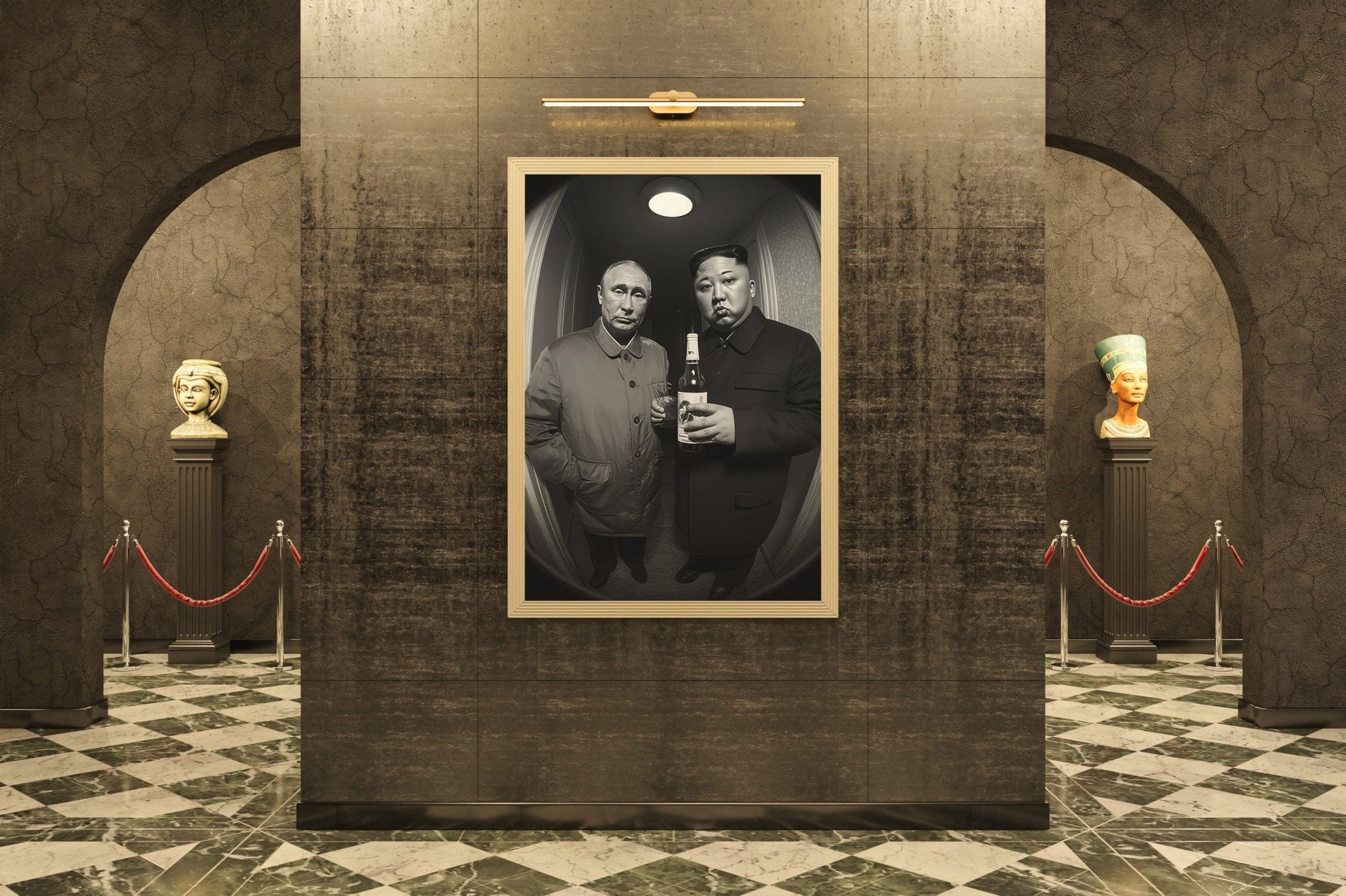 Putin & Kim Jong un Elon & Trump | Door Cam Satirical Wall Art 2-Print Bundle - BUNDLE