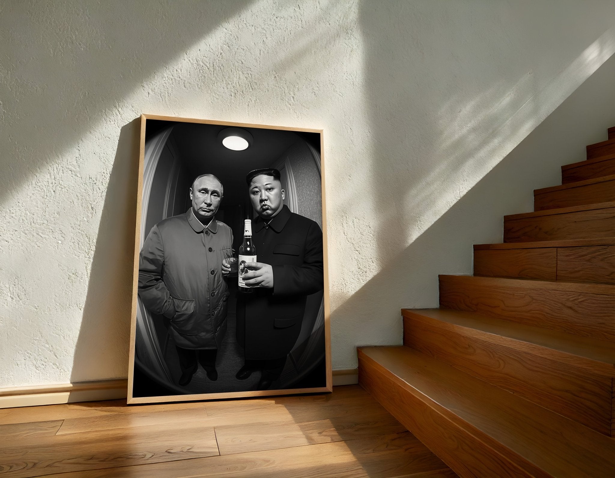 Putin & Kim Jong Un | Satire Doorbell Cam Wall Art Print - Print