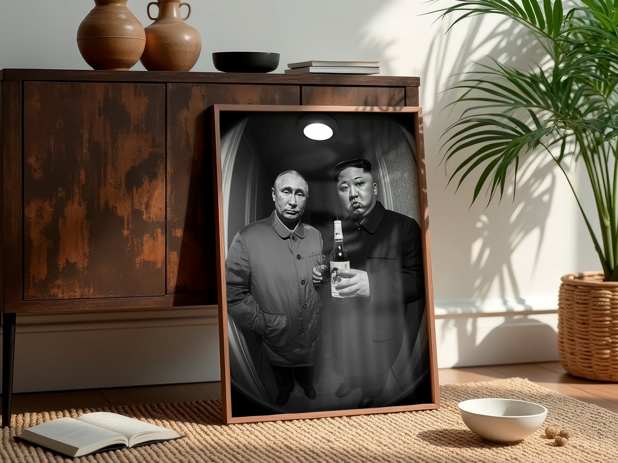 Putin & Kim Jong Un | Satire Doorbell Cam Wall Art Print - Print