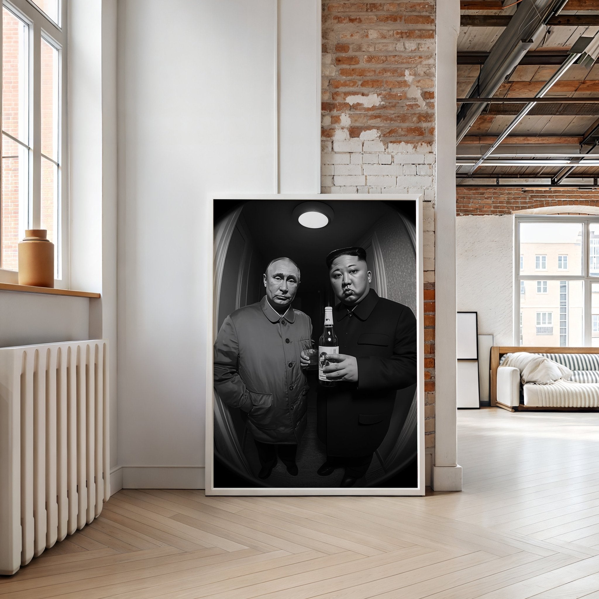 Putin & Kim Jong Un | Satire Doorbell Cam Wall Art Print - Print