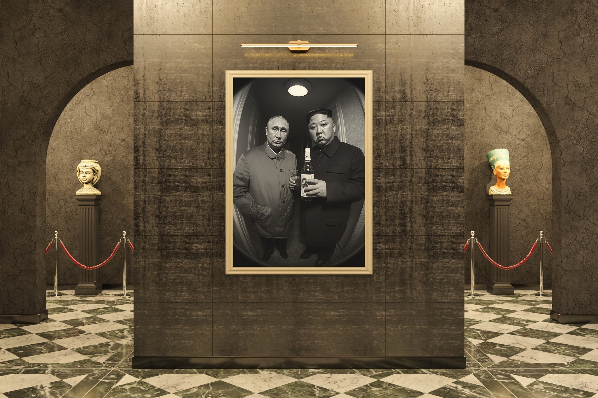 Putin & Kim Jong Un | Satire Doorbell Cam Wall Art Print - Print