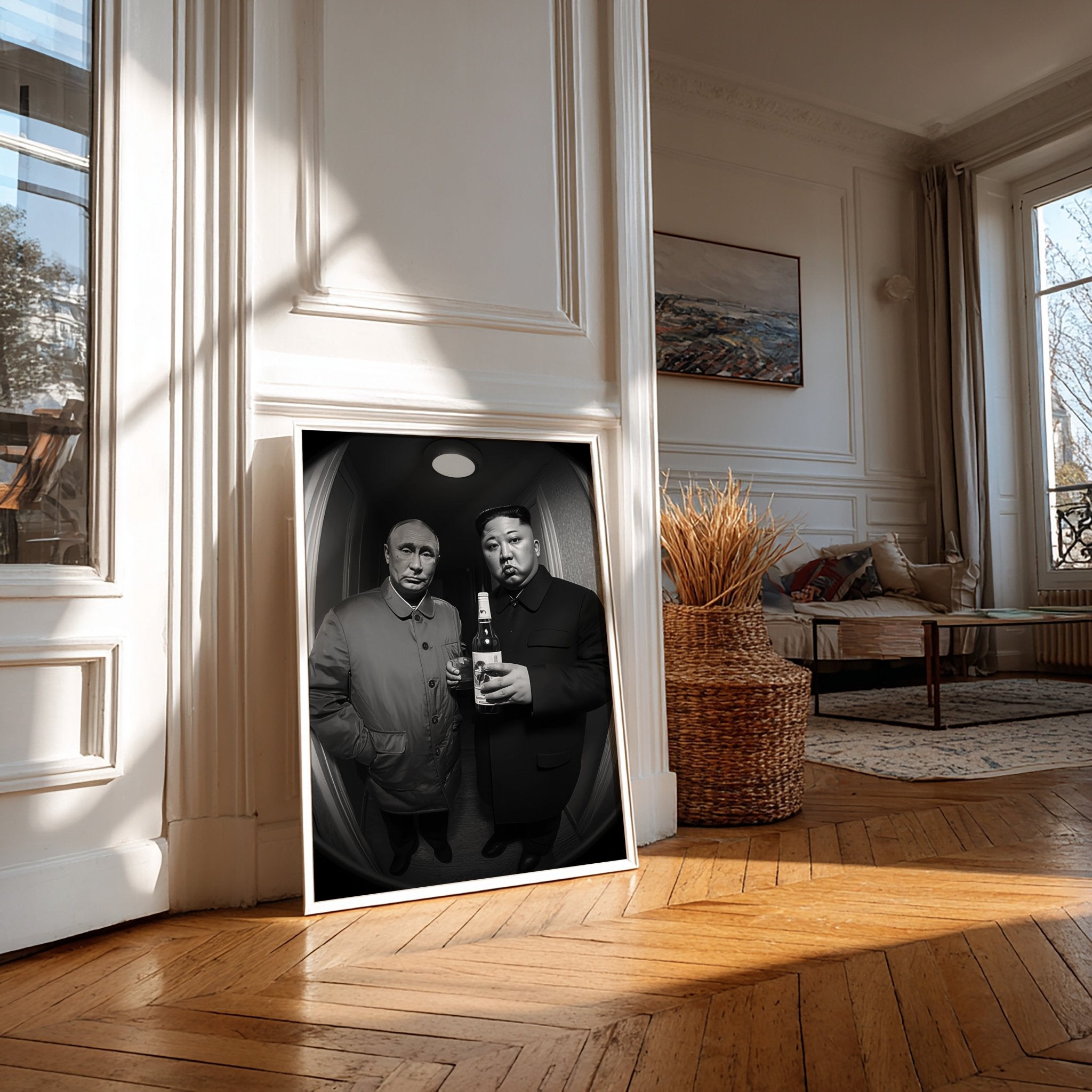 Putin & Kim Jong Un | Satire Doorbell Cam Wall Art Print - Print