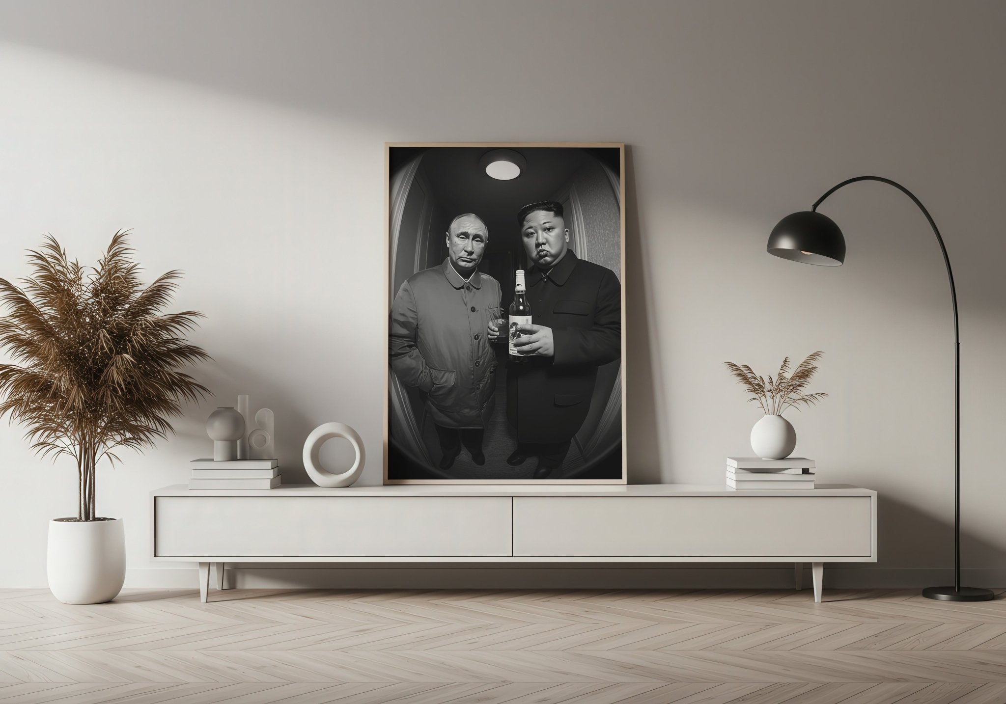 Putin & Kim Jong Un | Satire Doorbell Cam Wall Art Print - Print