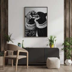 Glamorous wildlife-inspired black and white poster for modern interiors.