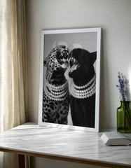 Elegant monochrome animal artwork styled for bedroom wall decor.