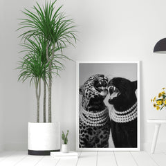 Bold animal wall art print of a cheetah and panther with attitude.